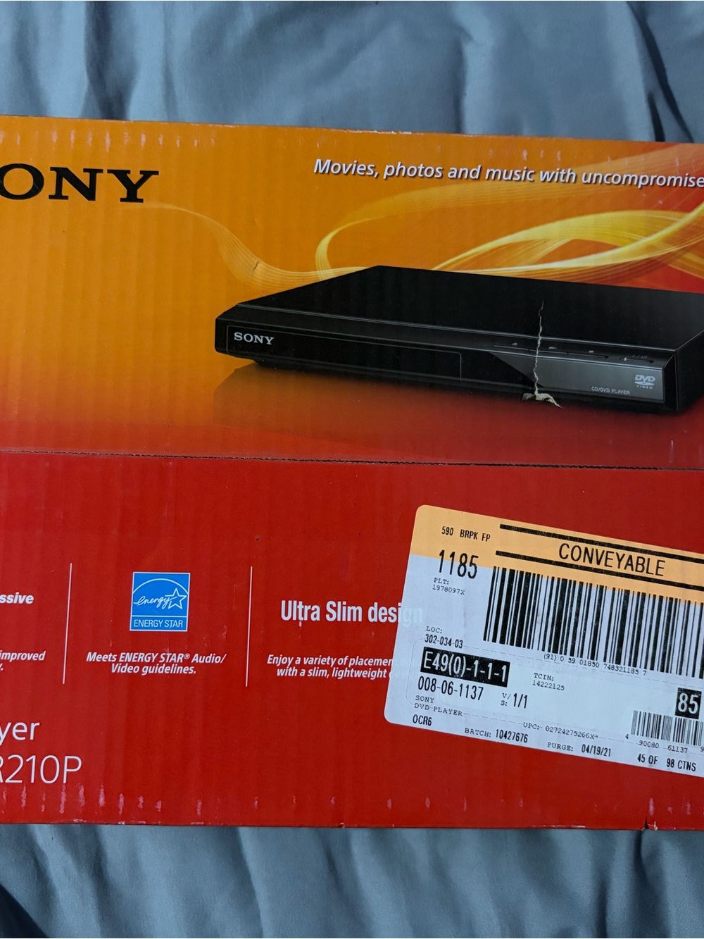 Sony Ultra Slim DVD Player Box - Black with Red and Orange Packaging